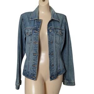 Vintage Denim Trucker Jacket Women Small Grunge Boho‎ Festival Casual Preppy